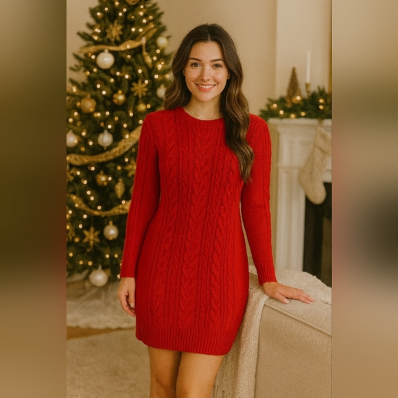 Harper Dresses & Skirts - Harper Heritage Francesca's Red Knit Mini Sweater Dress Red Long Sleeve Size M